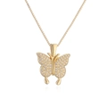 Elegante vlinderhanger ketting met 18K vergulding en zirkoonstenen op een witte achtergrond - Volledig Ingelegde Vlinder Stijl (25490)