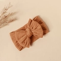 Caramel brown knit baby headband with large double-layered bow and cable pattern - #38 Sunset Yellow / 16*9cm