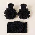 Ensemble bébé en tricot noir avec bandeau et chaussettes à grandes fleurs 3D - Socquettes / 8# Noir