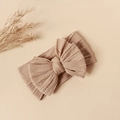 Elastic beige nylon baby headband featuring a large double-layered jacquard bow - 16*9cm / Coffee