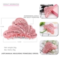 Pink shell-shaped acrylic hair claw clip with rhinestones and product dimensions - Pink