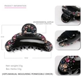 Large black acrylic shark hair claw clip with colorful rhinestones for women - Black