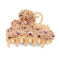 Macro detail of large acrylic butterfly hair claw with sparkling pink rhinestones - Gold