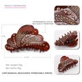 Brown acrylic hair claw clip with champagne rhinestones, dimensions 9.5cm by 4.5cm - Coffee