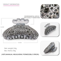 Eleganter 9,5 cm grauer Strass-Haarklammer aus Acryl mit detaillierten Maßangaben - Grau