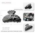 Pinza per capelli nera in acrilico con strass AB scintillanti e grandi denti smerlati - Strass Nero AB
