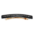 Dettaglio elegante fermaglio per capelli in acetato nero con strass e base a molla dorata - Nero Grande