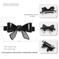 Glossy black acrylic bow hair clip with spring fastener, size 8.7cm x 4.8cm - Black