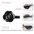 Elegant black camellia hair clip made of acetate with crystal and metal duckbill clip - Black