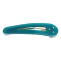 Close-up of a teal acetate teardrop hair clip with three sparkling rhinestones and metal base - Green