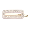 Close-up of rectangular geometric hair clip with sparkling rhinestones and pink resin base - White With Pink