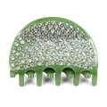 Detailansicht einer grasgrünen Haarspange aus Harz mit funkelnden weißen Strasssteinen - Green with White Rhinestones