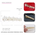 Elegante pinza para el cabello dorada con perlas blancas y placa de material acetato - Perla Lineal