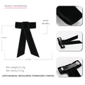 Detailed specs of black velvet bow hair clip with spring fastener and 14.8cm length - Black