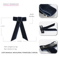 Dark blue velvet long ribbon bow hair clip with silver spring metal fastener - Blue