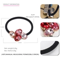 Elegant hair tie with pink oval crystals and gold alloy setting on black elastic band - Pink Red(6)