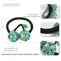 Elastic hair tie featuring a blue marble acetate cherry pendant with green rhinestones - Green (Elastic Cord Style)