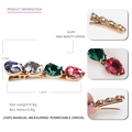 Elegant gold alloy hair clip with purple and green teardrop crystals, size 5.4cm - Mixed Colors