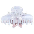 Detailed view of lavender acetic hair claw featuring snowflake design with pearls - Light Blue