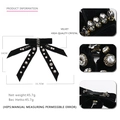 Schwarze Samt-Haarschleife mit Kristallen und Perlen, eleganter Federclip für Pferdeschwanz - Schwarz