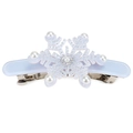 Detailed view of a light blue snowflake hair clip with pearls and sparkling rhinestones - Light Blue