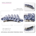 Blue acetate leaf hair clip with white rhinestones, spring barrette style 8.5cm - Blue