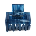 Detail of dark blue glitter hair claw clip with semi-transparent resin and square top - Sky Blue