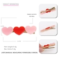 Pink and red heart acetate hair clip with gold metal duckbill clamp 6.2cm long - Pink