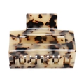 Detail view of a rectangular tortoiseshell acetate hair claw clip with hollow geometric design - Light Tortoise Shell