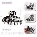 Grande pince à cheveux de 8 cm en acétate avec motif pierre noir et blanc doré - Terrazzo Noir Blanc Gris