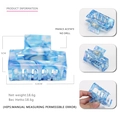 Blue marble acetate hair claw clip with square cutout design for women, 6.6cm length - Blue