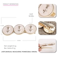 Floral alloy hair clip with white enamel circles and gold rose relief design - Round White