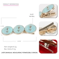 Alloy hair clip with light blue floral discs in gold finish, measuring 4.9cm by 1.5cm - Round Blue