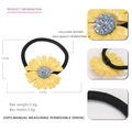 Yellow acetate daisy hair tie with light blue rhinestone center and elastic band - Yellow