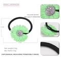 Green acetate daisy hair tie with purple center and white rhinestones decoration - Green