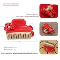 Elegante molletta per capelli rossa in acetato con bordi dorati e fiori di strass - Rosso