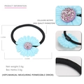 Light blue acetate daisy hair tie with sparkling rhinestones and elastic band - Blue 1