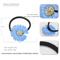 Blue acetate daisy hair tie with sparkling rhinestone and black elastic band - Blue 2
