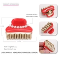 Red and gold acetate hair claw clip with elegant single row pearls in medium size - Red