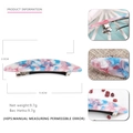 Detail view of pink and blue marble acetate hair clip with dimensions and metal spring clip - Floral Blue