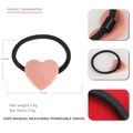 Pink heart acrylic elastic hair tie shown with dimensions and detailed product specs - Nude Pink