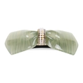 Detail of green acetate bow hair clip with white pearls and small rhinestones embellishment - Light Green