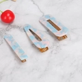 3-piece acetate hair clip set with blue and pink marble pattern and gold alligator clips - Rectangular and Water Drop / Blue and Pink Marble