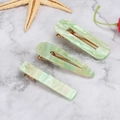 Three-piece set of light green marble acetate hair clips with golden metal base - Rectangular and Water Drop / Light Green Marble