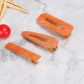 Three-piece orange acetate hair clip set with rectangle and teardrop shapes in gold finish - Rectangular and Water Drop / Orange Marble Texture