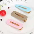 Set of 3 rectangle and teardrop acetate hair clips in blue, khaki, and pink candy colors - Blue Khaki and Pink