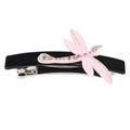 Detail of pink dragonfly hair clip with crystals and sparkling stones on black polished base - Pink