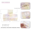 Detailed view of iridescent acetate hair claw with 6cm x 4cm size dimensions and weight - Magic Purple Yellow