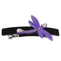 Detailed close-up of a dragonfly hair clip with purple rhinestones on black base - Purple