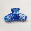Blue and white marble tie-dye acetate hair claw clip with cutout design for thick hair - Sky Blue